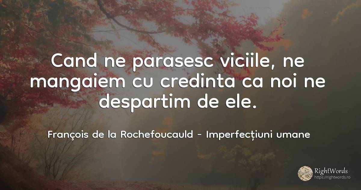Cand ne parasesc viciile, ne mangaiem cu credinta ca noi... - François de la Rochefoucauld, citat despre imperfecțiuni umane, credință