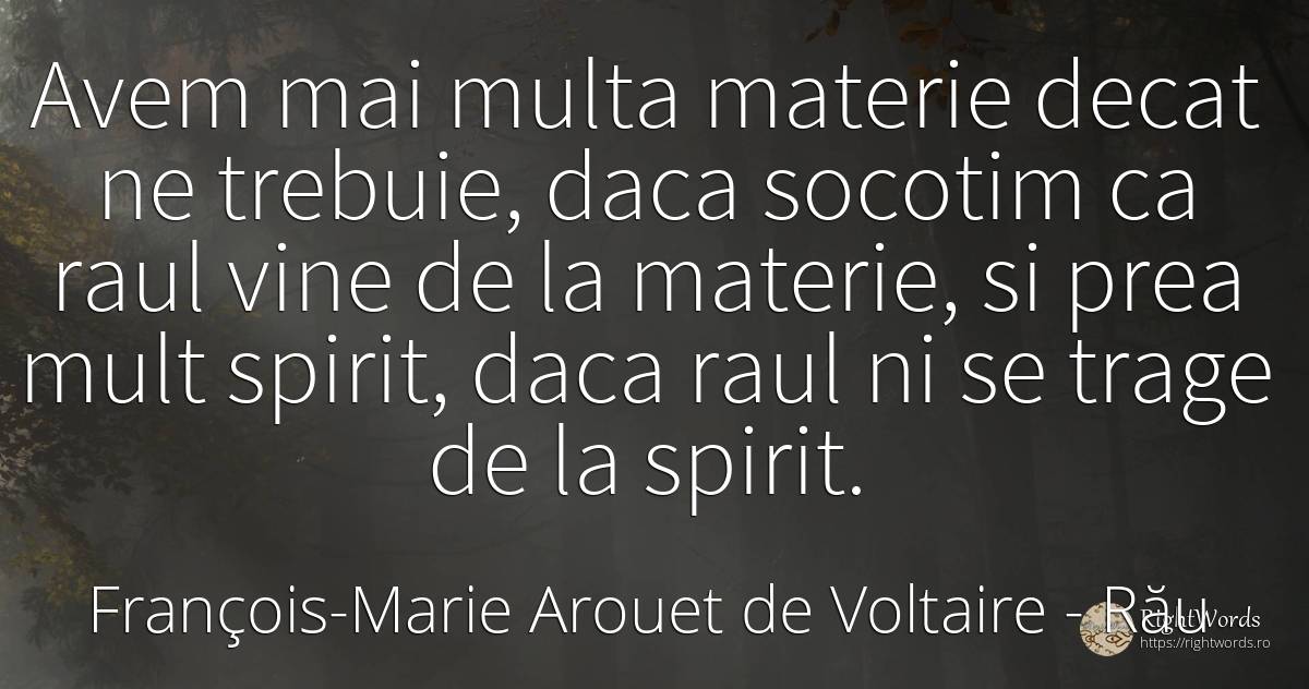 Avem mai multa materie decat ne trebuie, daca socotim ca... - François-Marie Arouet de Voltaire, citat despre rău, spirit
