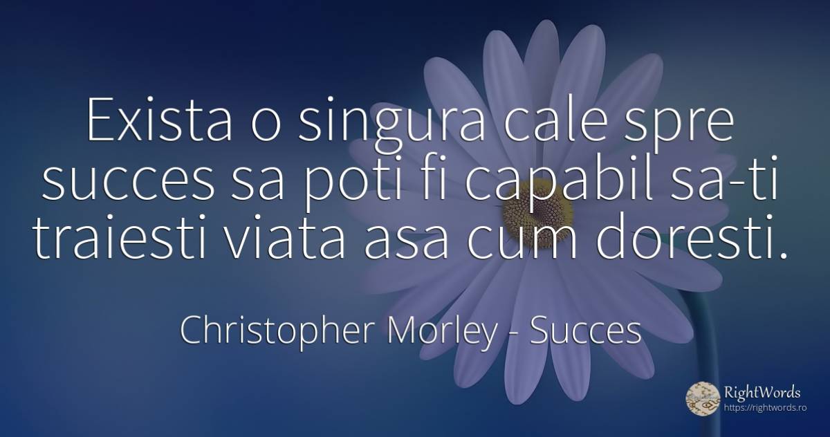 Exista o singura cale spre succes sa poti fi capabil... - Christopher Morley, citat despre succes, viață
