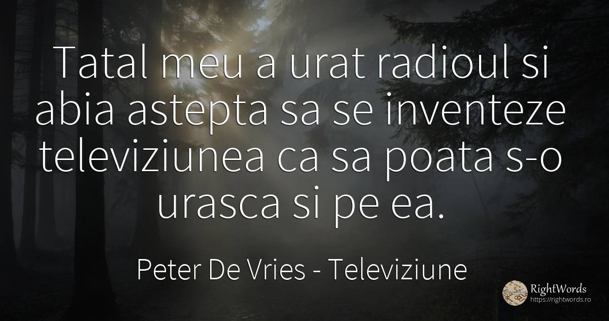 Tatal meu a urat radioul si abia astepta sa se inventeze... - Peter De Vries, citat despre televiziune, urâțenie
