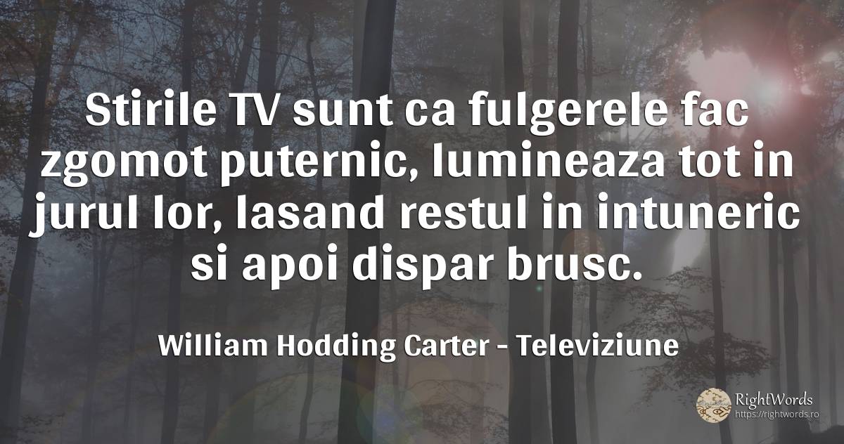Stirile TV sunt ca fulgerele fac zgomot puternic, ... - William Hodding Carter, citat despre televiziune, întuneric