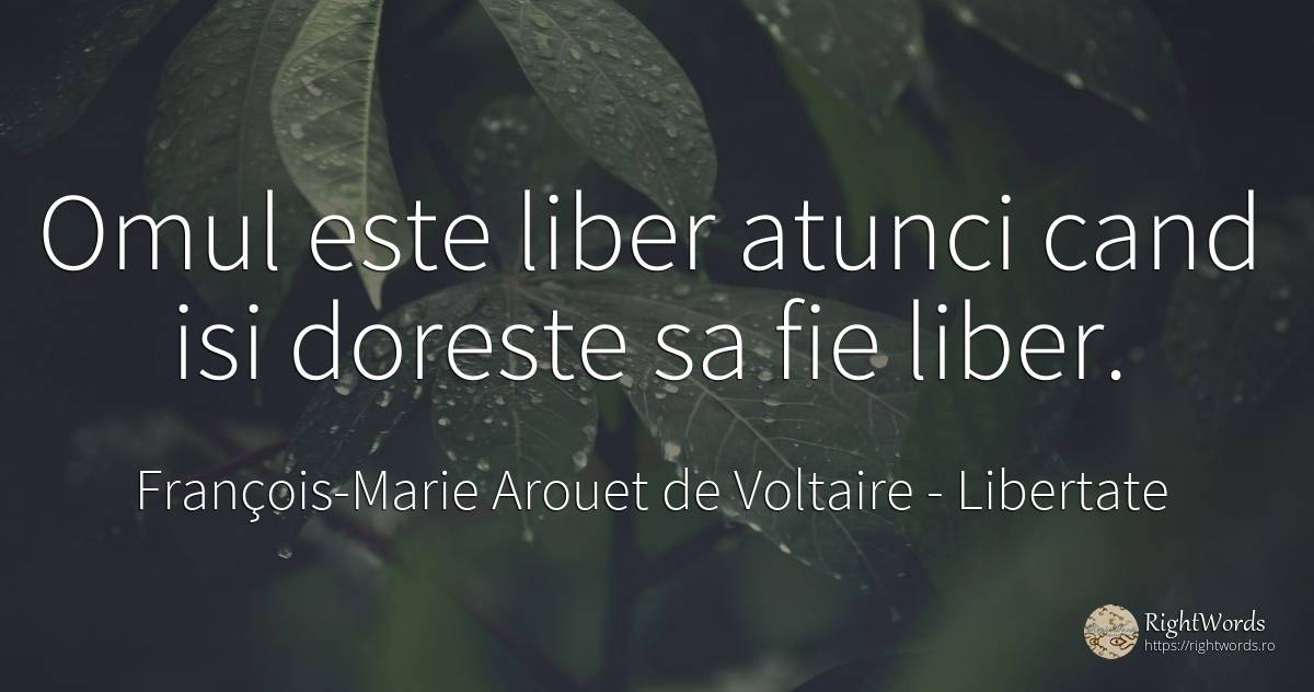 Omul este liber atunci cand isi doreste sa fie liber. - François-Marie Arouet de Voltaire, citat despre libertate, oameni