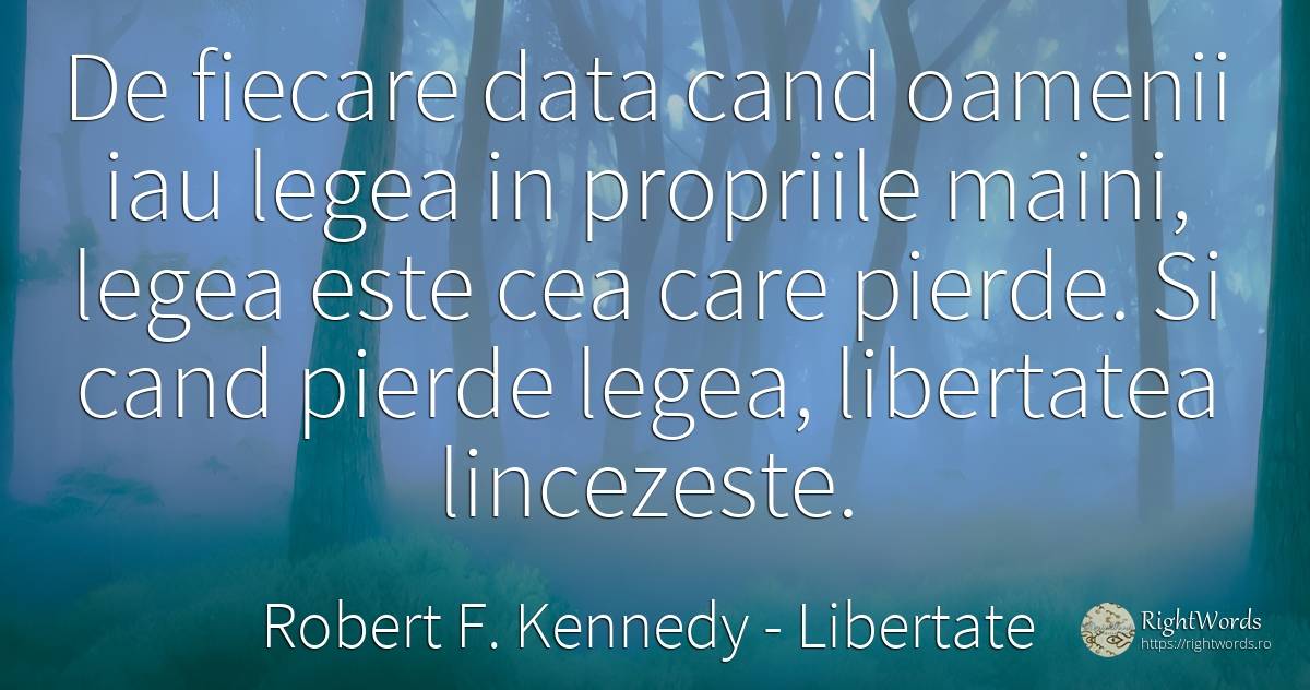 De fiecare data cand oamenii iau legea in propriile... - Robert F. Kennedy, citat despre libertate, lege, oameni