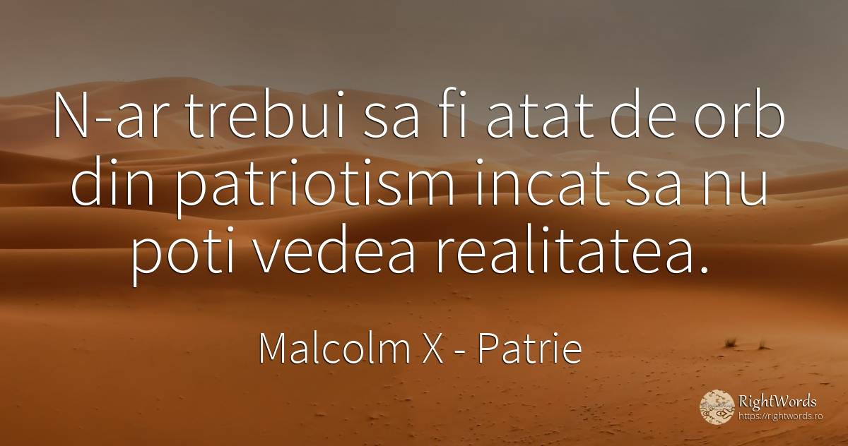 N-ar trebui sa fi atat de orb din patriotism incat sa nu... - Malcolm X (Hajji Malik El-Shabazz), citat despre patrie, patriotism, realitate