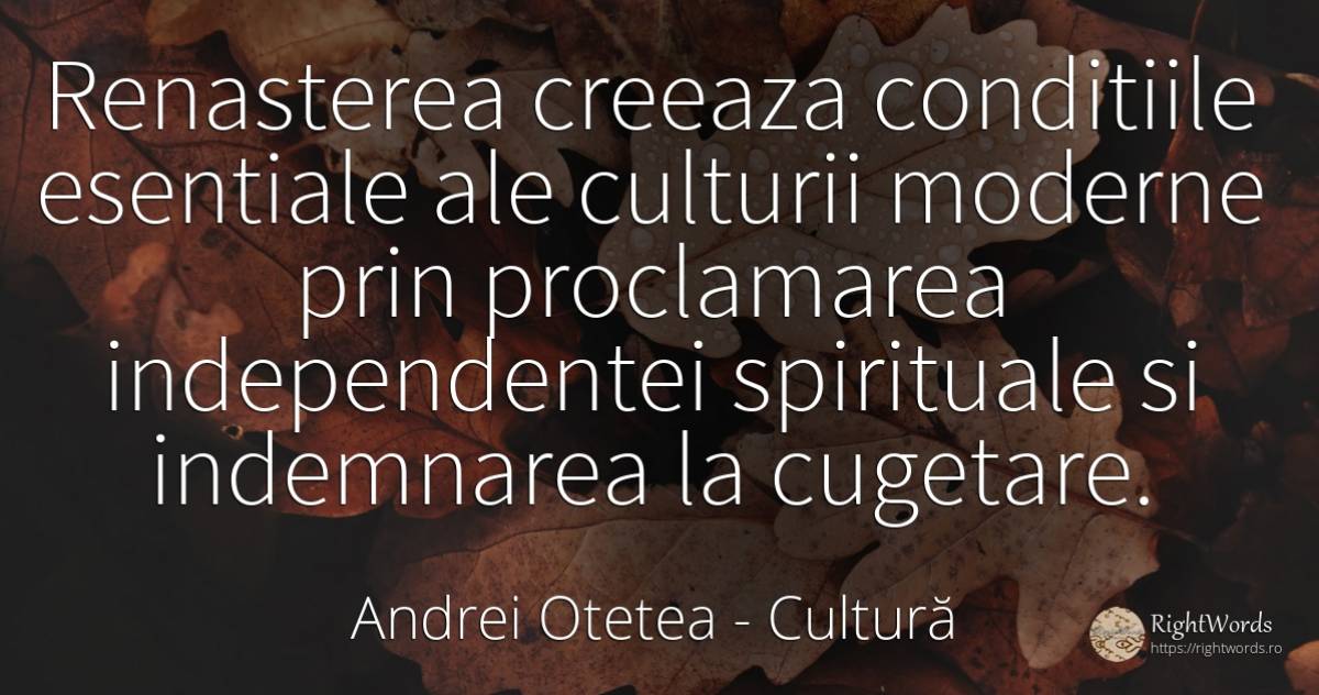 Renasterea creeaza conditiile esentiale ale culturii... - Andrei Otetea, citat despre cultură, cugetare