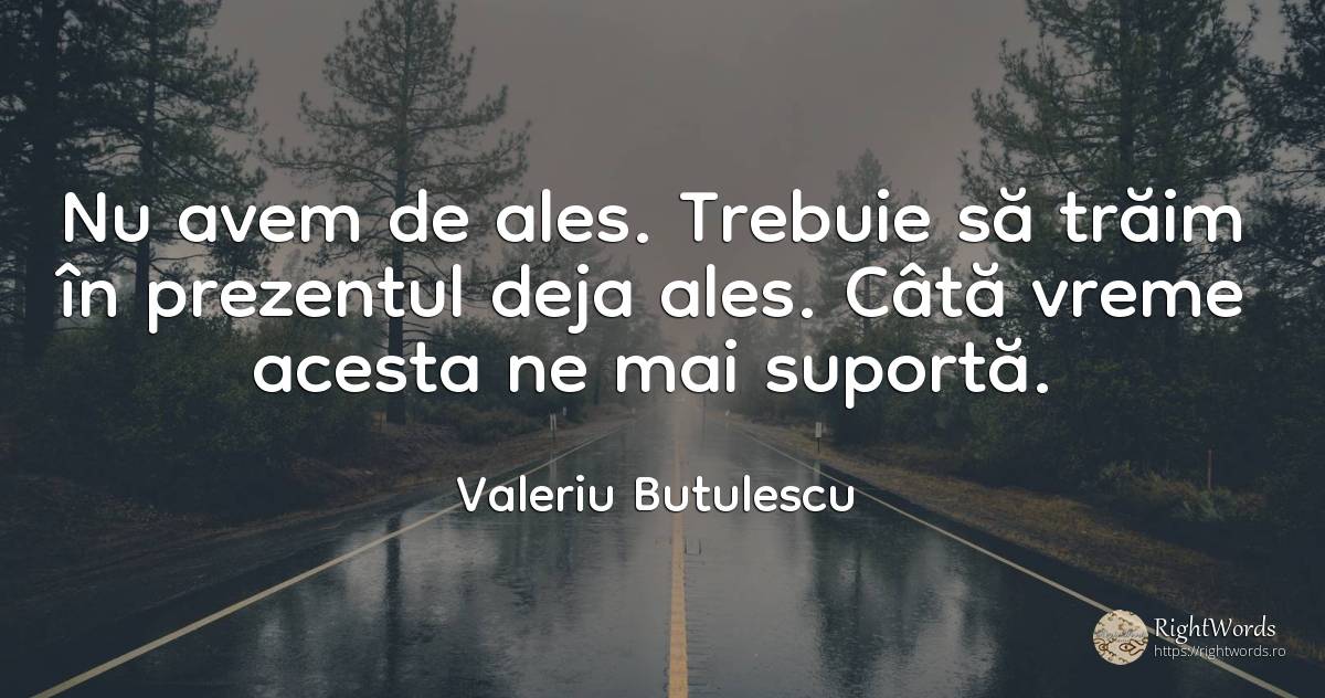 Nu avem de ales. Trebuie să trăim în prezentul deja ales.... - Valeriu Butulescu