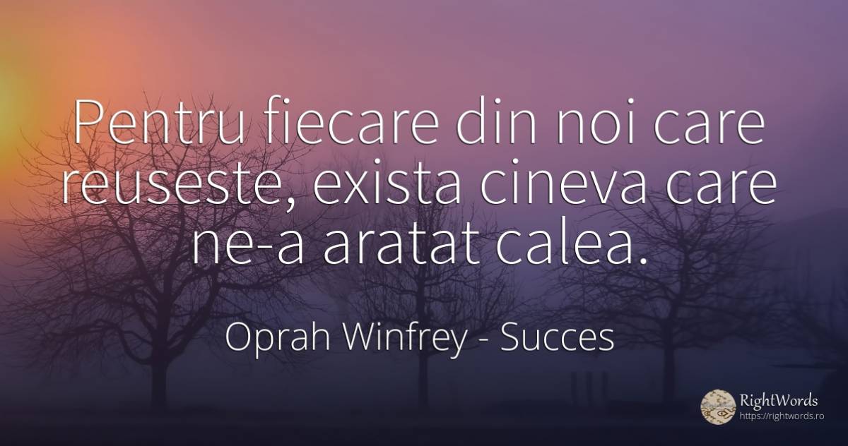 Pentru fiecare din noi care reuseste, exista cineva care... - Oprah Winfrey, citat despre succes