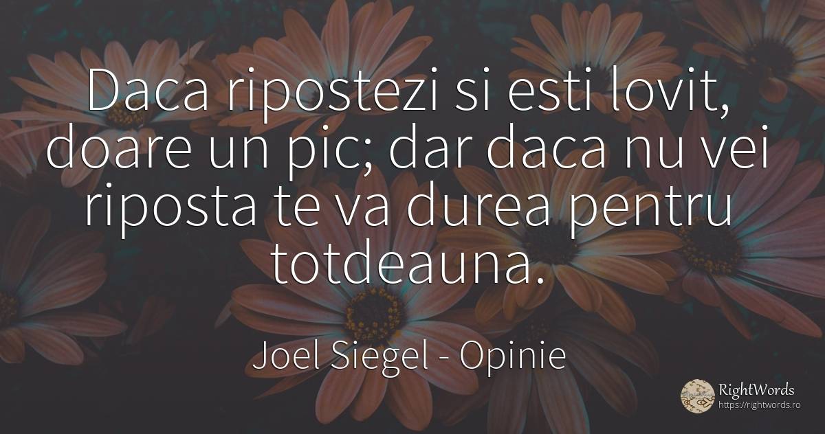 Daca ripostezi si esti lovit, doare un pic; dar daca nu... - Joel Siegel, citat despre opinie