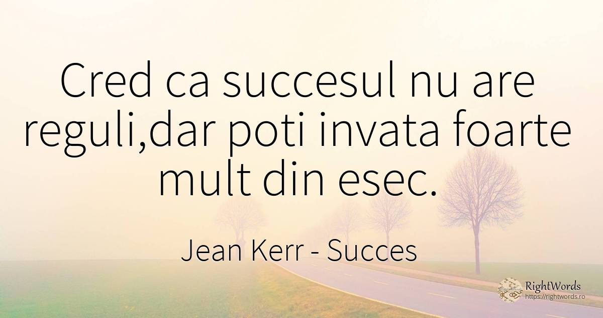 Cred ca succesul nu are reguli, dar poti invata foarte... - Jean Kerr, citat despre succes, reguli, eșec