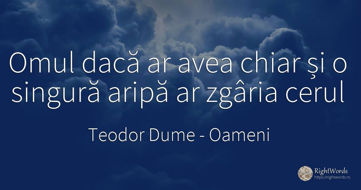 Omul dacă ar avea chiar și o singură aripă ar zgâria cerul - Teodor Dume, citat despre oameni, cer