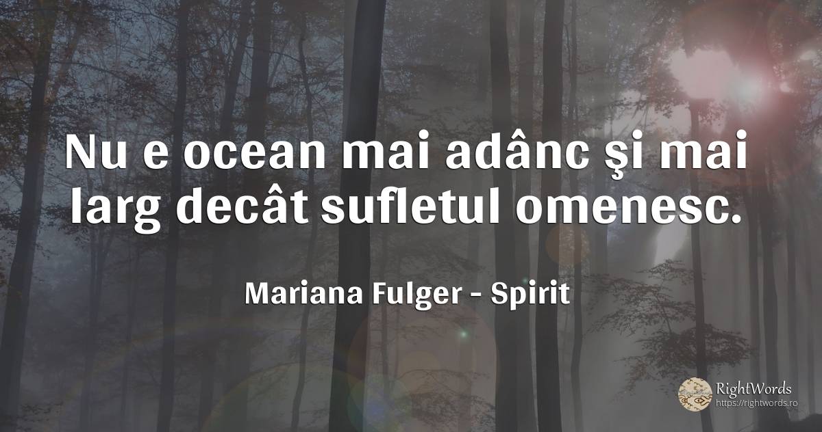 Nu e ocean mai adânc şi mai larg decât sufletul omenesc. - Mariana Fulger, citat despre spirit, suflet