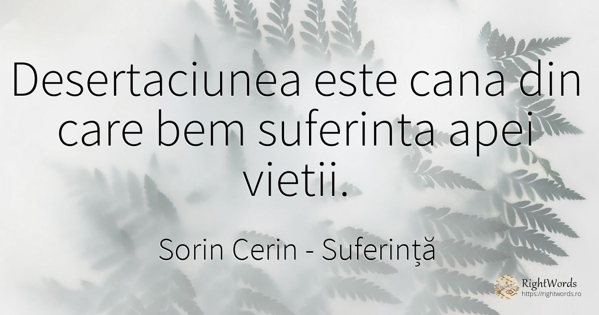 Desertaciunea este cana din care bem suferinta apei vietii. - Sorin Cerin, citat despre suferință, viață