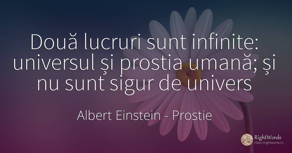 Două lucruri sunt infinite: universul și prostia umană;... - Albert Einstein, citat despre prostie, univers, siguranță, lucruri