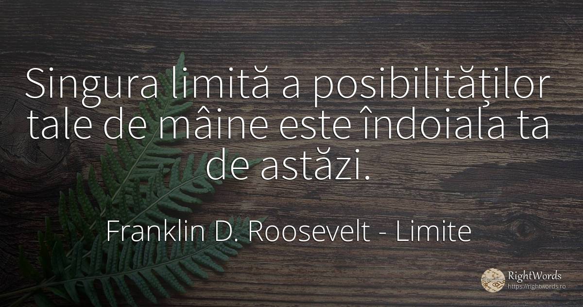Singura limită a posibilităților tale de mâine este... - Franklin D. Roosevelt (FDR), citat despre limite