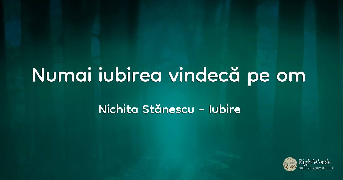 Numai iubirea vindecă pe om - Nichita Stănescu, citat despre iubire