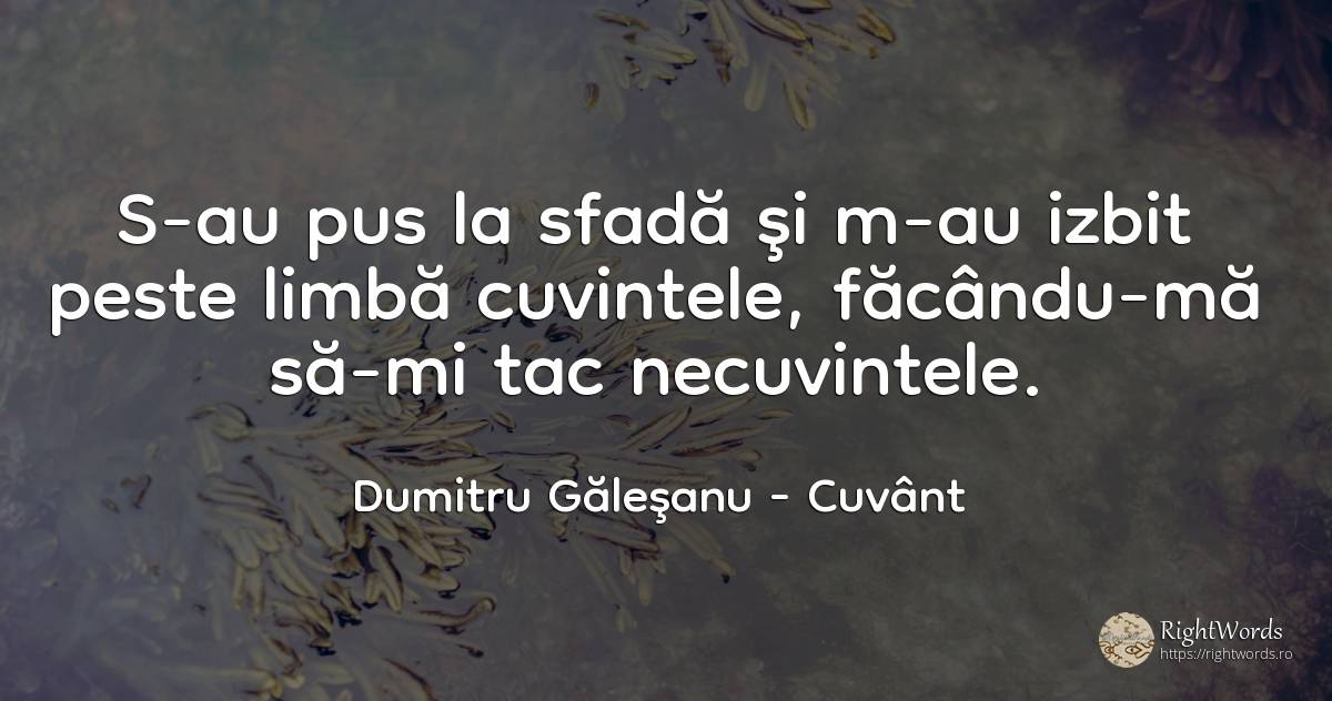 S-au pus la sfadă şi m-au izbit peste limbă cuvintele, ... - Dumitru Găleşanu, citat despre cuvânt