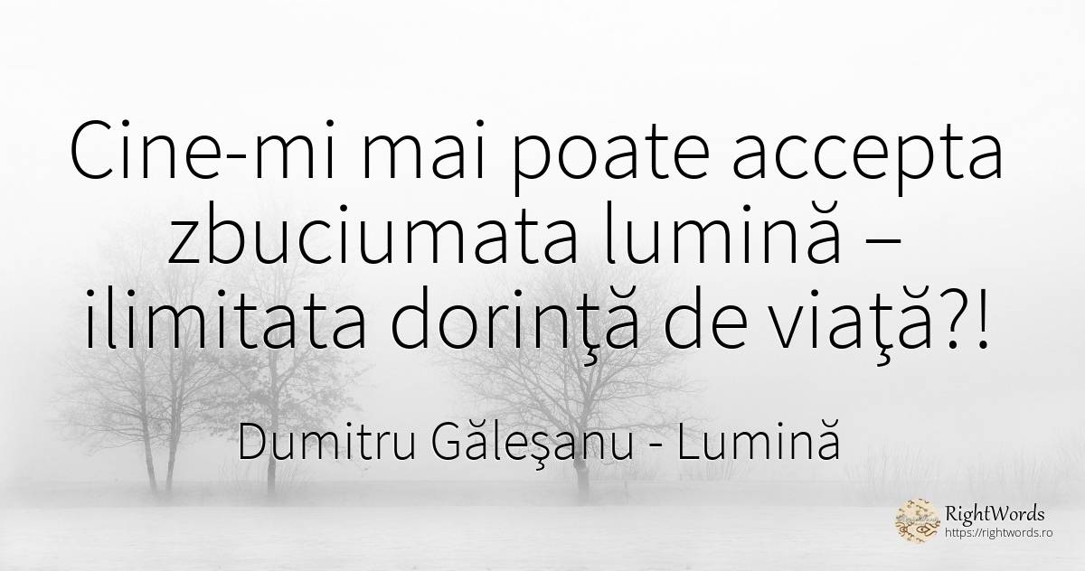 Cine-mi mai poate accepta zbuciumata lumină – ilimitata... - Dumitru Găleşanu, citat despre lumină