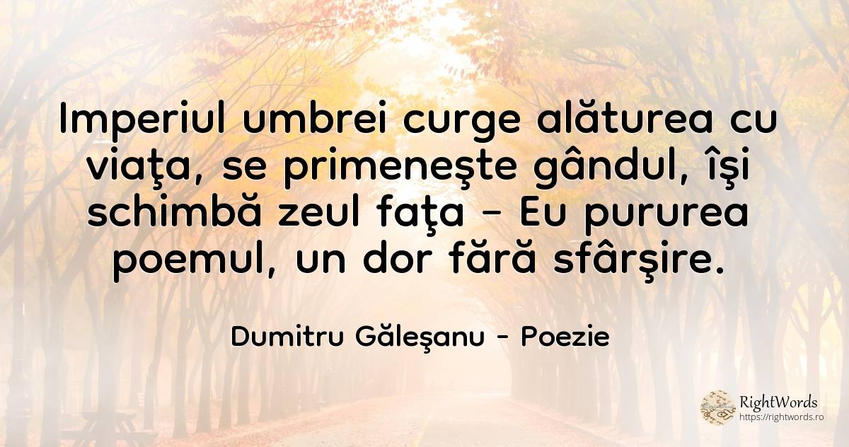 Imperiul umbrei curge alăturea cu viaţa, se primeneşte... - Dumitru Găleşanu, citat despre poezie