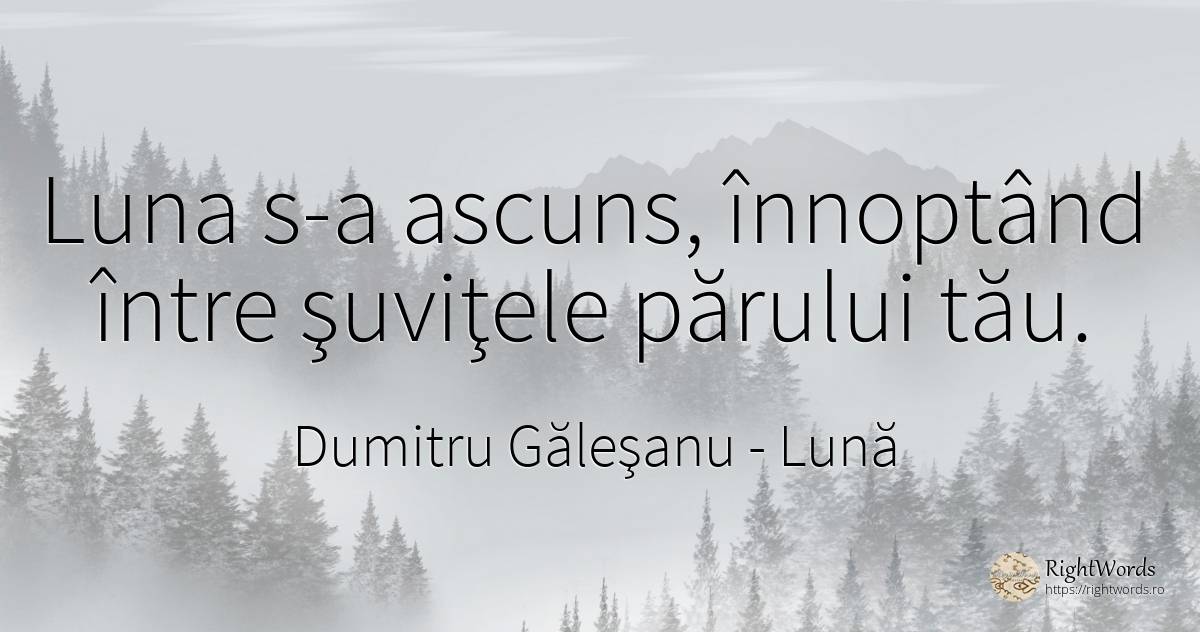 Luna s-a ascuns, înnoptând între şuviţele părului tău. - Dumitru Găleşanu, citat despre lună