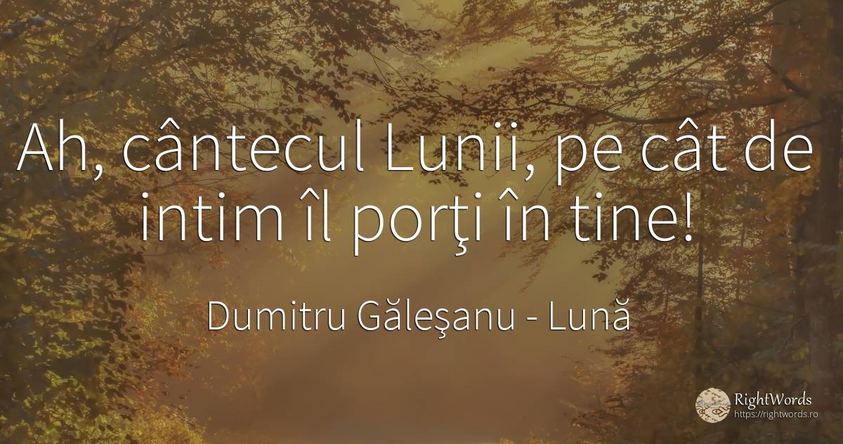 Ah, cântecul Lunii, pe cât de intim îl porţi în tine! - Dumitru Găleşanu, citat despre lună