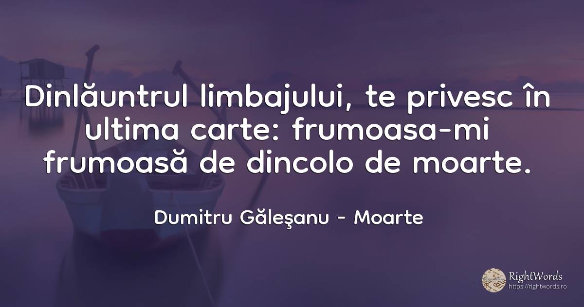 Dinlăuntrul limbajului, te privesc în ultima carte:... - Dumitru Găleşanu, citat despre moarte