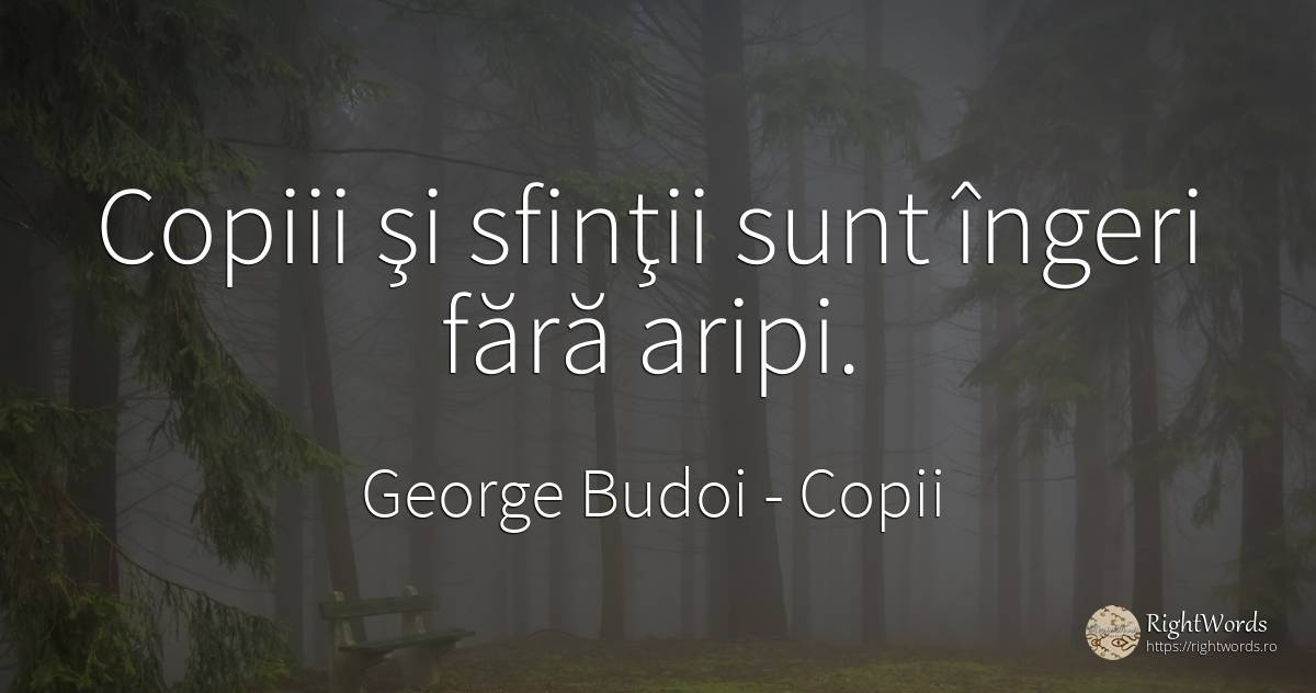 Copiii şi sfinţii sunt îngeri fără aripi. - George Budoi, citat despre copii