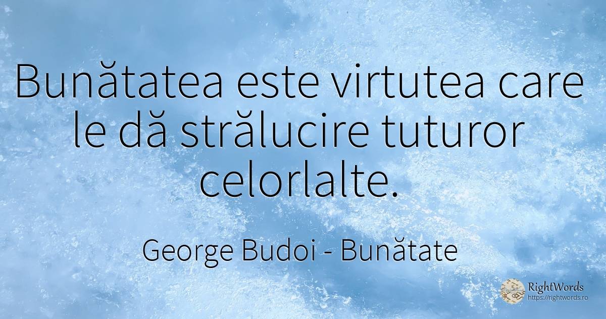 Bunătatea este virtutea care le dă strălucire tuturor... - George Budoi, citat despre bunătate