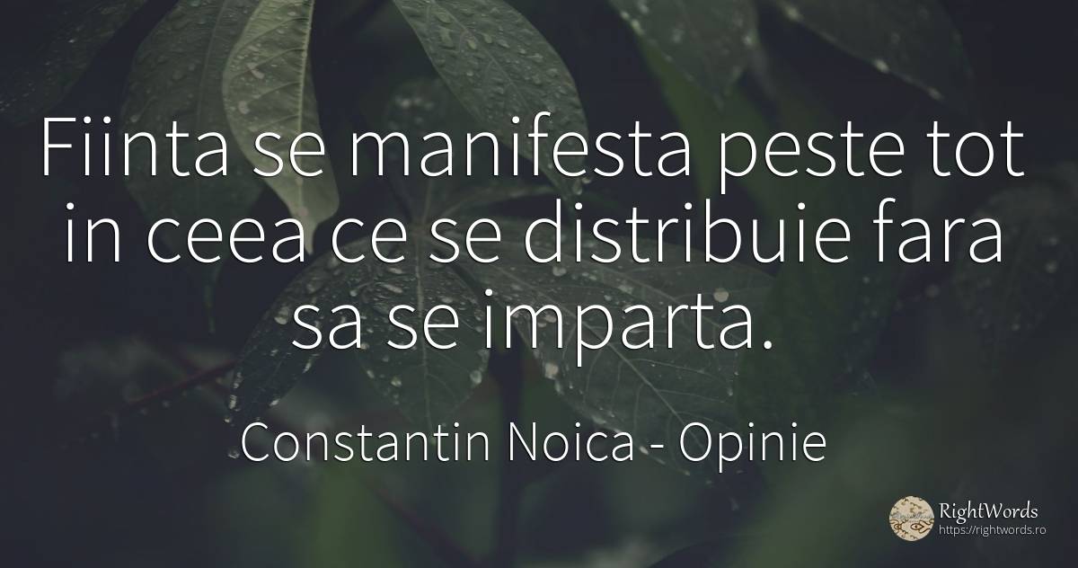 Fiinta se manifesta peste tot in ceea ce se distribuie... - Constantin Noica, citat despre opinie, ființă