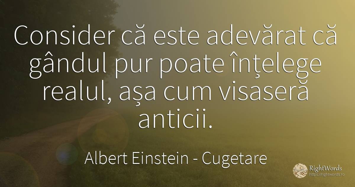 Consider că este adevărat că gândul pur poate înțelege... - Albert Einstein, citat despre cugetare