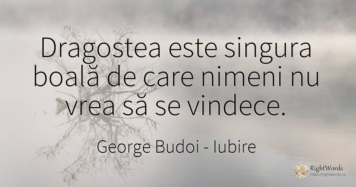 Dragostea este singura boală de care nimeni nu vrea să se... - George Budoi, citat despre iubire