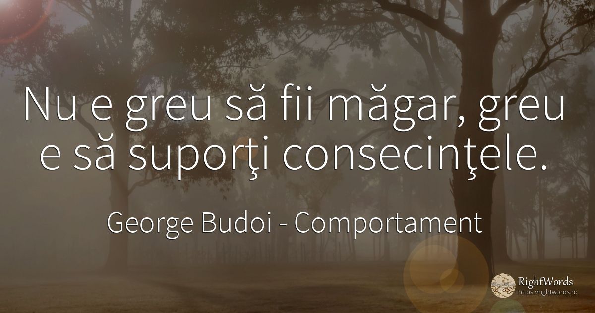 Nu e greu să fii măgar, greu e să suporţi consecinţele. - George Budoi, citat despre comportament