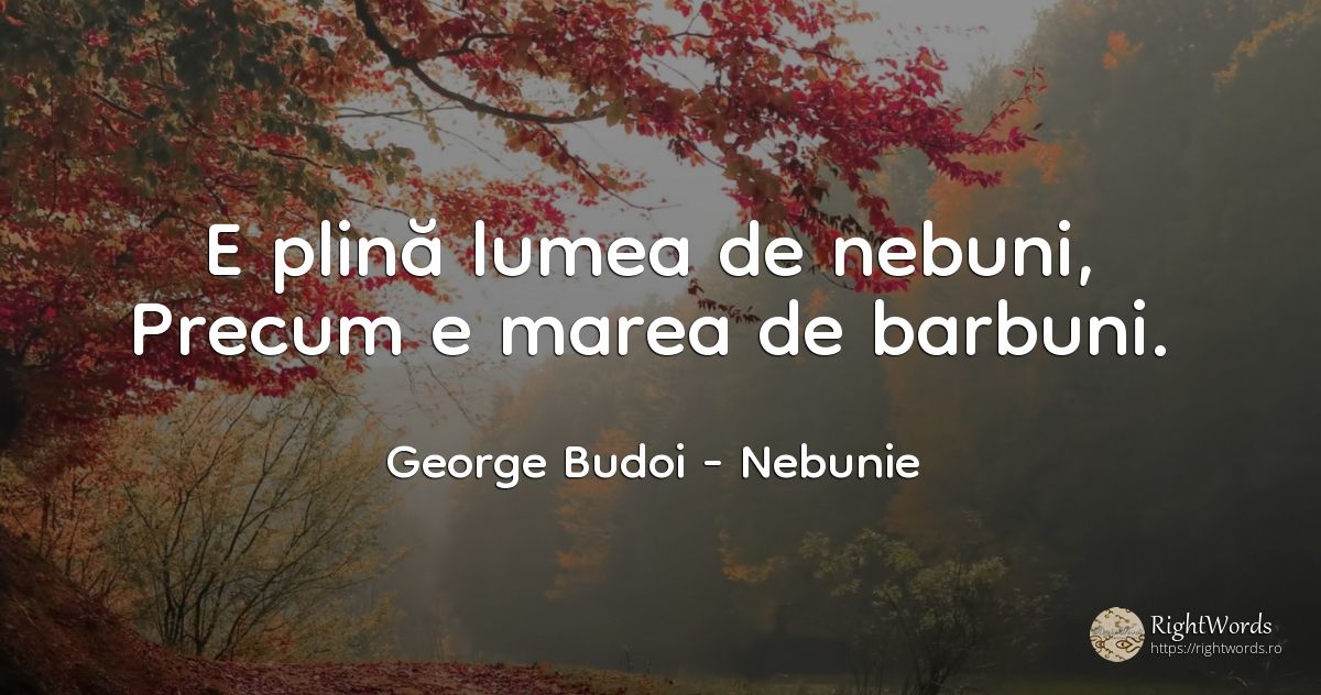 E plină lumea de nebuni, Precum e marea de barbuni. - George Budoi, citat despre nebunie