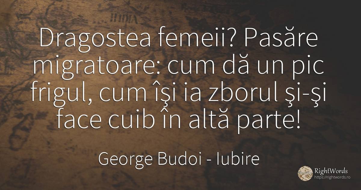 Dragostea femeii? Pasăre migratoare: cum dă un pic... - George Budoi, citat despre iubire