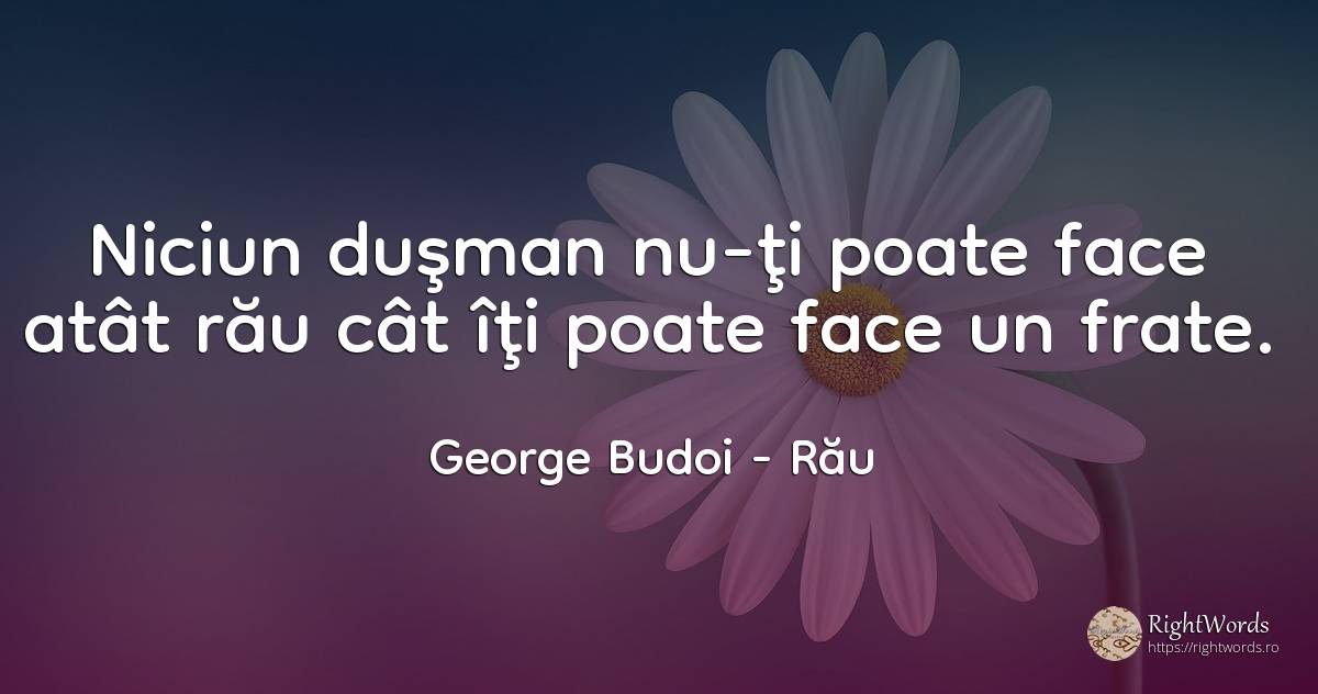 Niciun duşman nu-ţi poate face atât rău cât îţi poate... - George Budoi, citat despre rău