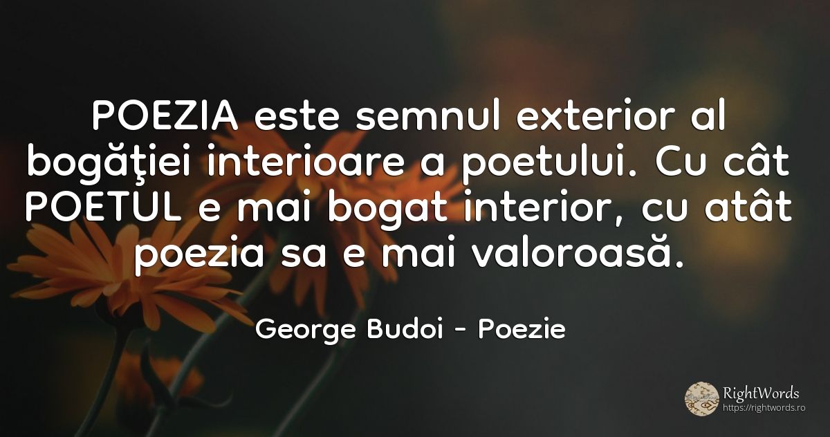 POEZIA este semnul exterior al bogăţiei interioare a... - George Budoi, citat despre poezie