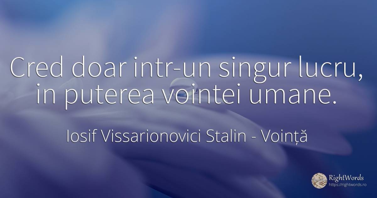 Cred doar intr-un singur lucru, in puterea vointei umane. - Iosif Vissarionovici Stalin, citat despre voință, imperfecțiuni umane, putere, singurătate