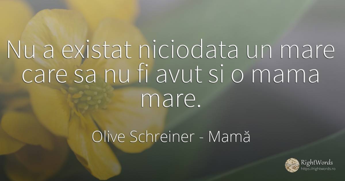 Nu a existat niciodata un mare care sa nu fi avut si o... - Olive Schreiner, citat despre mamă
