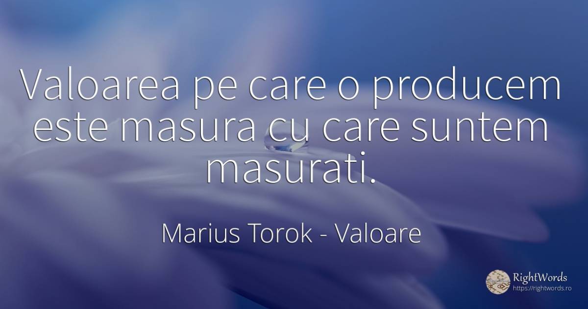 Valoarea pe care o producem este masura cu care suntem... - Marius Torok (Darius Domcea), citat despre valoare, măsură