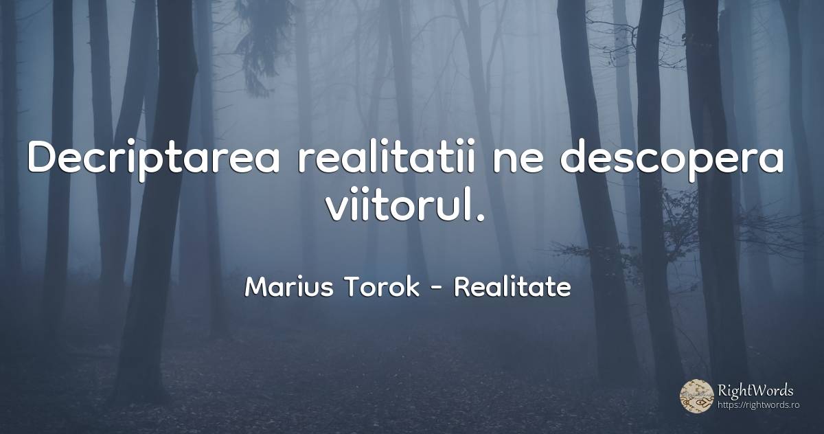 Decriptarea realitatii ne descopera viitorul. - Marius Torok (Darius Domcea), citat despre realitate, viitor