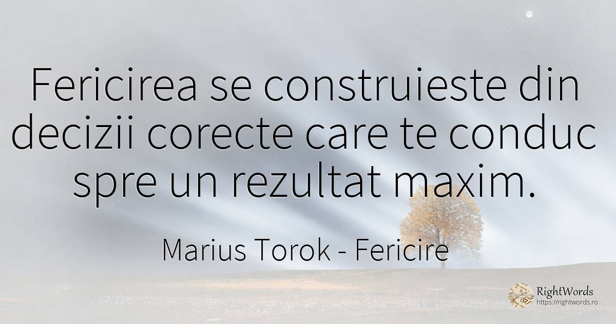 Fericirea se construieste din decizii corecte care te... - Marius Torok (Darius Domcea), citat despre fericire