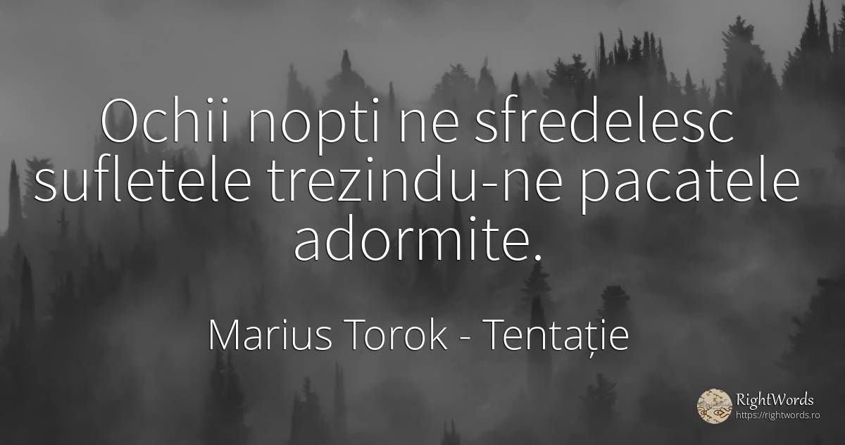 Ochii nopti ne sfredelesc sufletele trezindu-ne pacatele... - Marius Torok (Darius Domcea), citat despre tentație, păcat, noapte, suflet, ochi