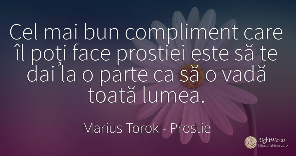 Cel mai bun compliment care îl poți face prostiei este să... - Marius Torok (Darius Domcea), citat despre prostie, complimente, lume