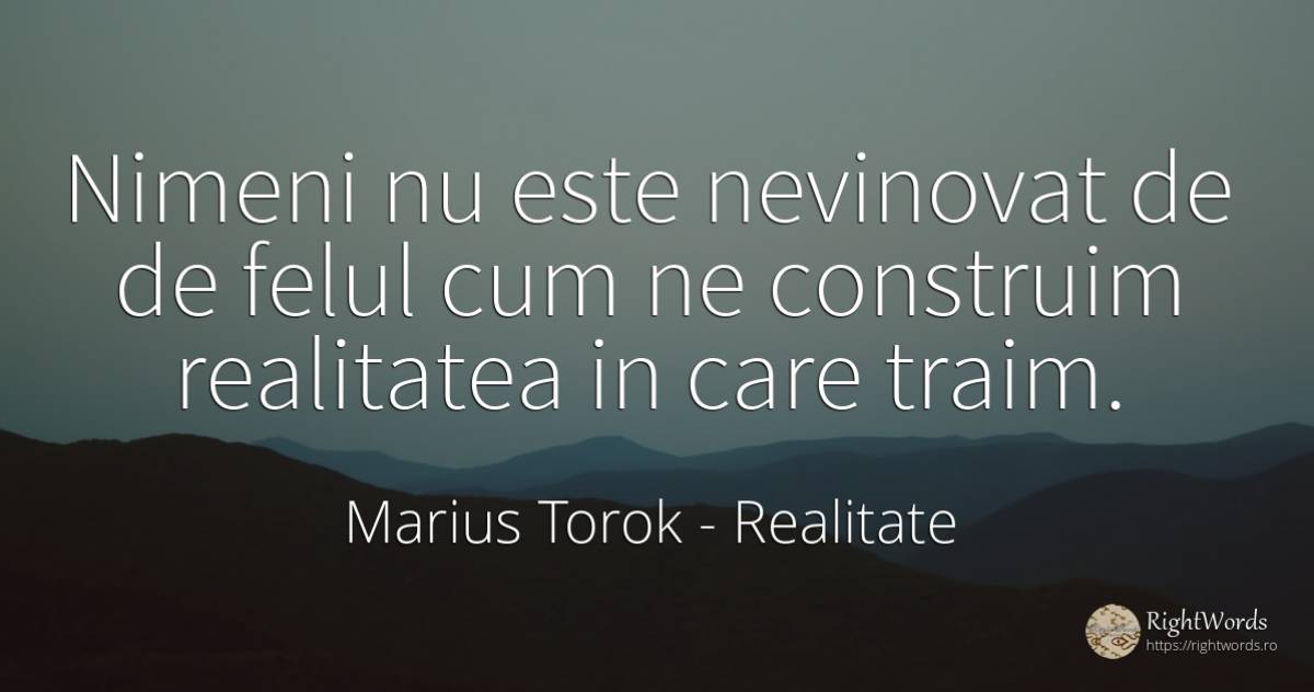 Nimeni nu este nevinovat de de felul cum ne construim... - Marius Torok (Darius Domcea), citat despre realitate