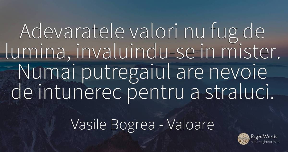 Adevaratele valori nu fug de lumina, invaluindu-se in... - Vasile Bogrea, citat despre valoare, mister, nevoie, lumină