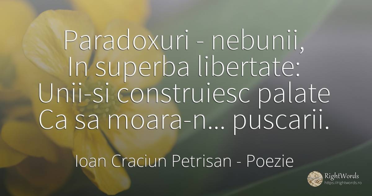 Paradoxuri - nebunii, In superba libertate: Unii-si... - Ioan Craciun Petrisan, citat despre poezie, libertate