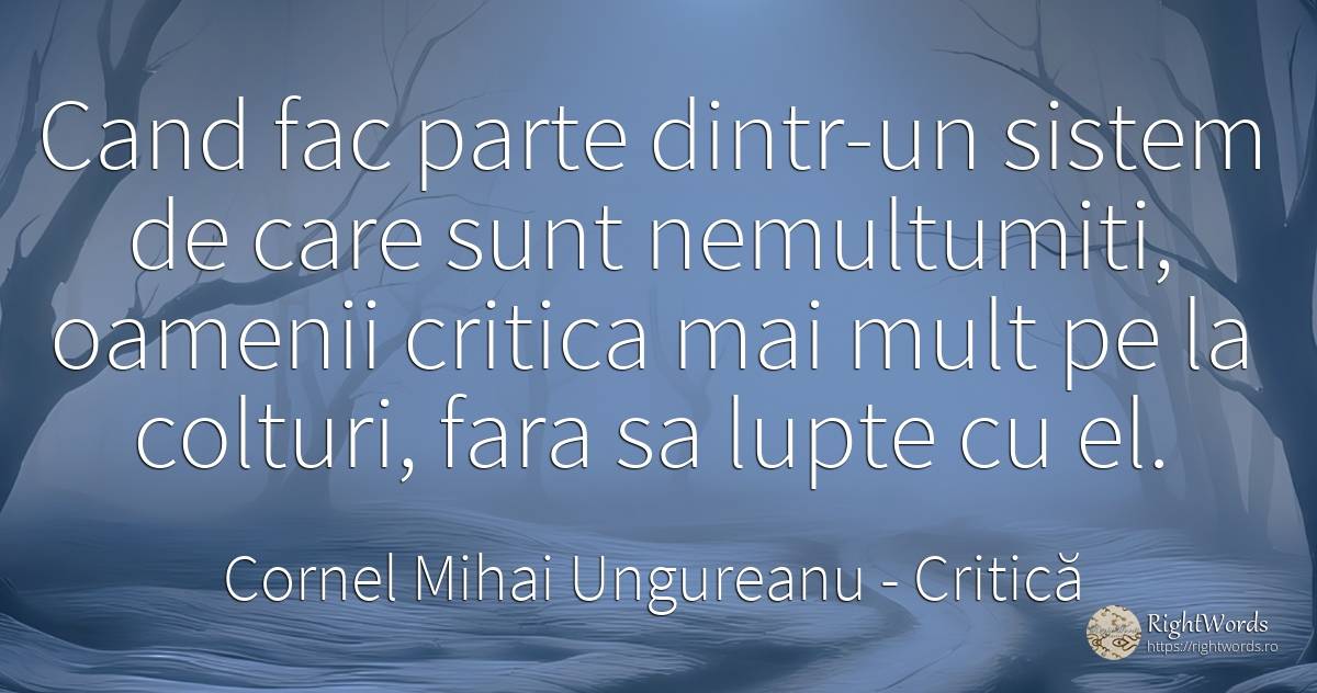 Cand fac parte dintr-un sistem de care sunt nemultumiti, ... - Cornel Mihai Ungureanu, citat despre critică, luptă, critică literară, oameni