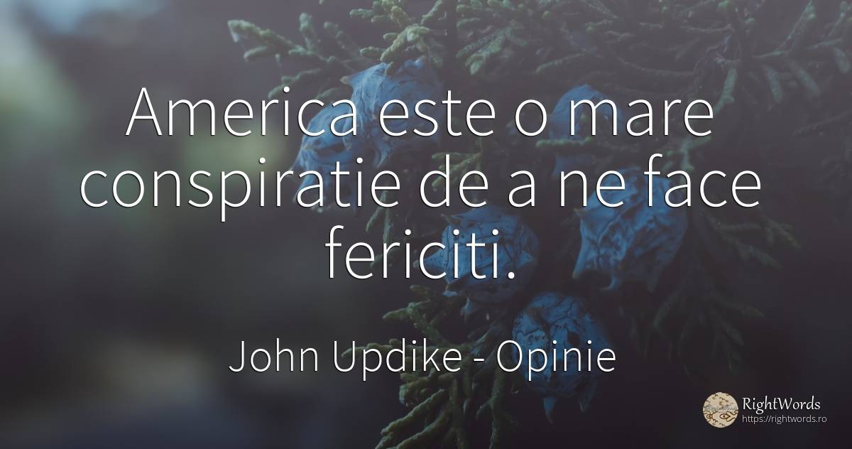 America este o mare conspiratie de a ne face fericiti. - John Updike, citat despre opinie, conspiraţie, fericire