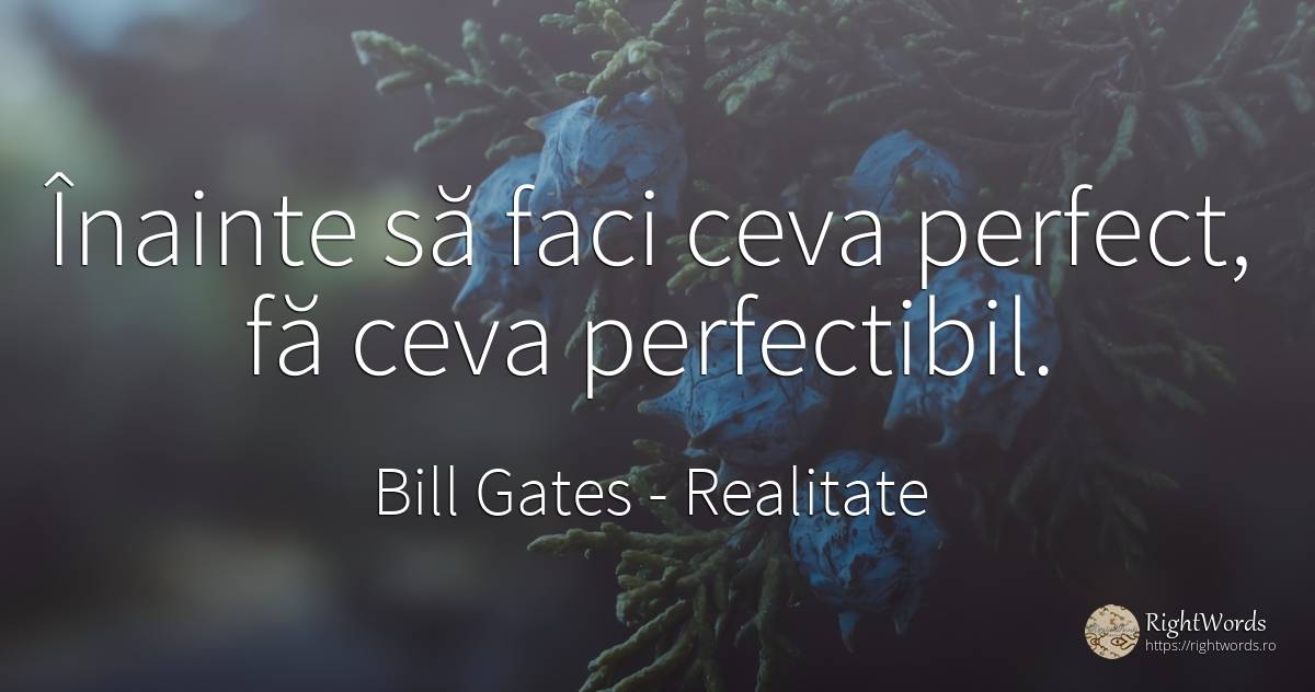 Înainte să faci ceva perfect, fă ceva perfectibil. - Bill Gates, citat despre realitate, perfecţiune