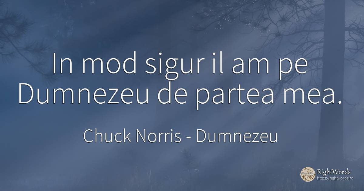 In mod sigur il am pe Dumnezeu de partea mea. - Chuck Norris, citat despre dumnezeu, siguranță, zi de naștere