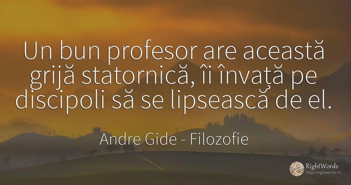 Un bun profesor are această grijă statornică, îi învață... - Andre Gide, citat despre filozofie, profesori, îngrijorare